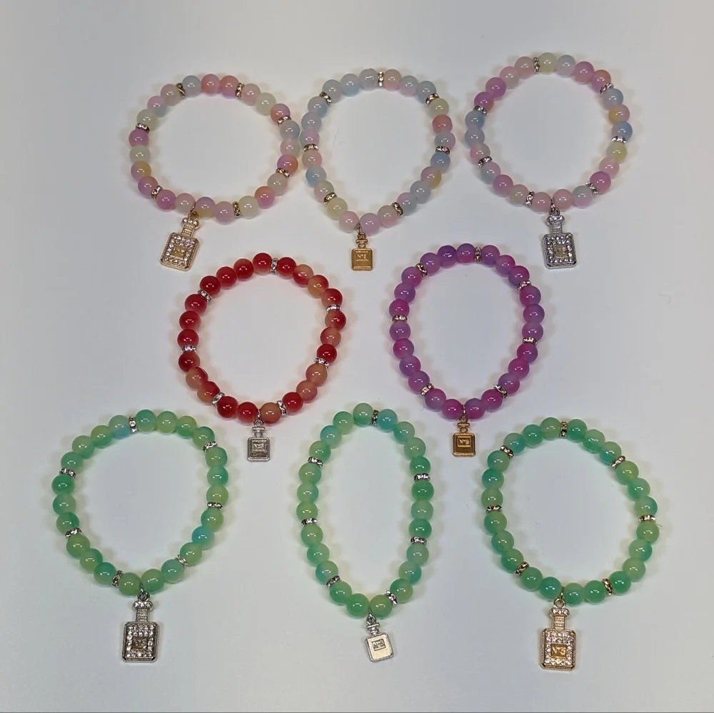 Stretch Bracelets w/ Perfume Bottle Charm & Glass Beads Assorted - 7/9 Available - Picture 2 of 4